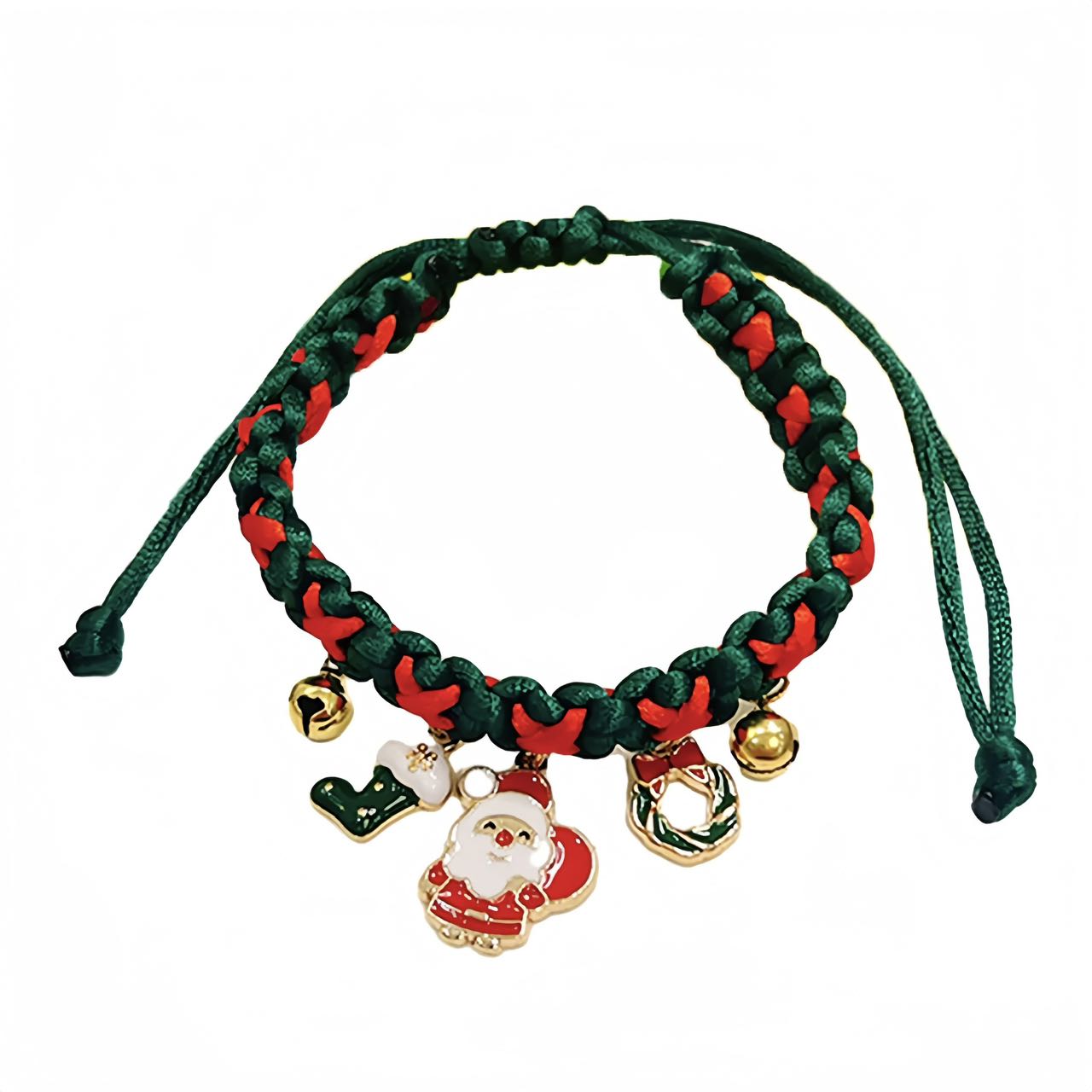 Christmas Santa Clause Pattern Pet Necklace Woven Red String Adjustable Pet Collar petvibez