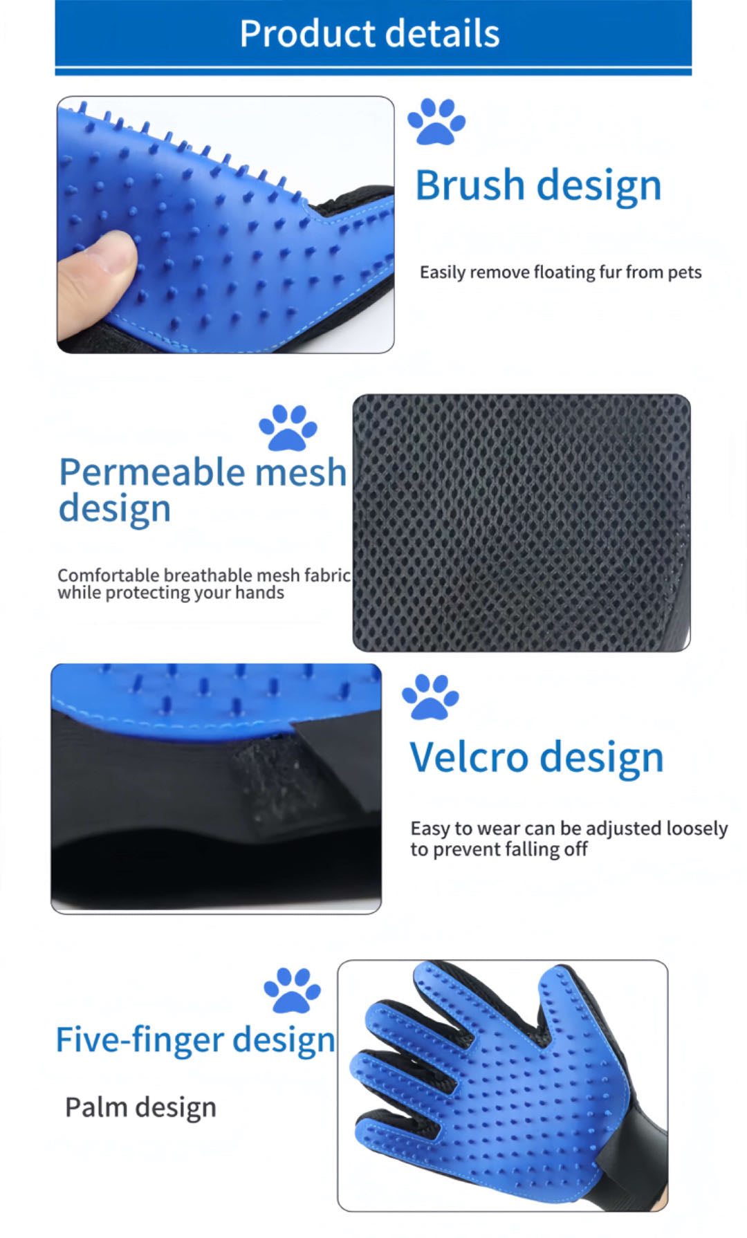 One Pair Of Pet Grooming Gloves Blue Colour PetVibez