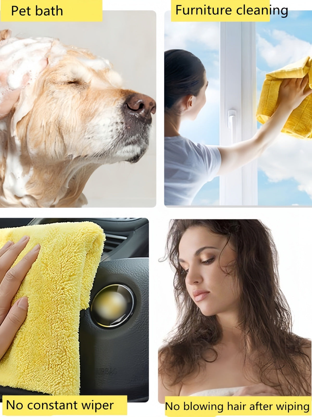 Pet absorbent bath towels, double sided usable, yellow and grey colour on each side, multifunctional petvibez