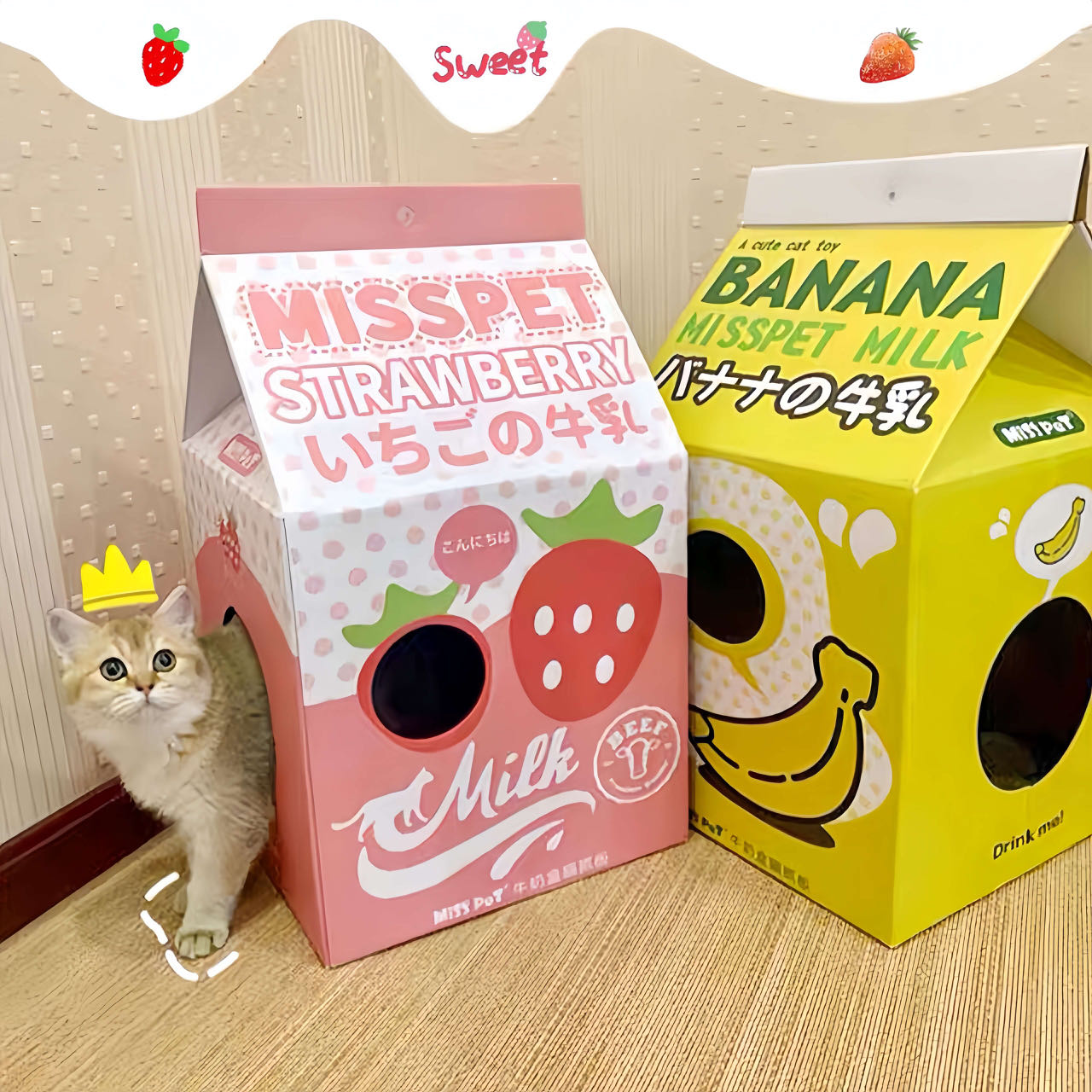 Strawberry Milk Box Styled Cat Scratcher Nest petvibez