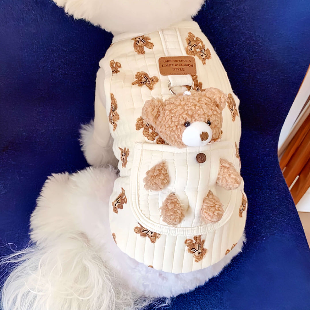 3D Bear White Dog Jacket Can be Used to Tow petvibez