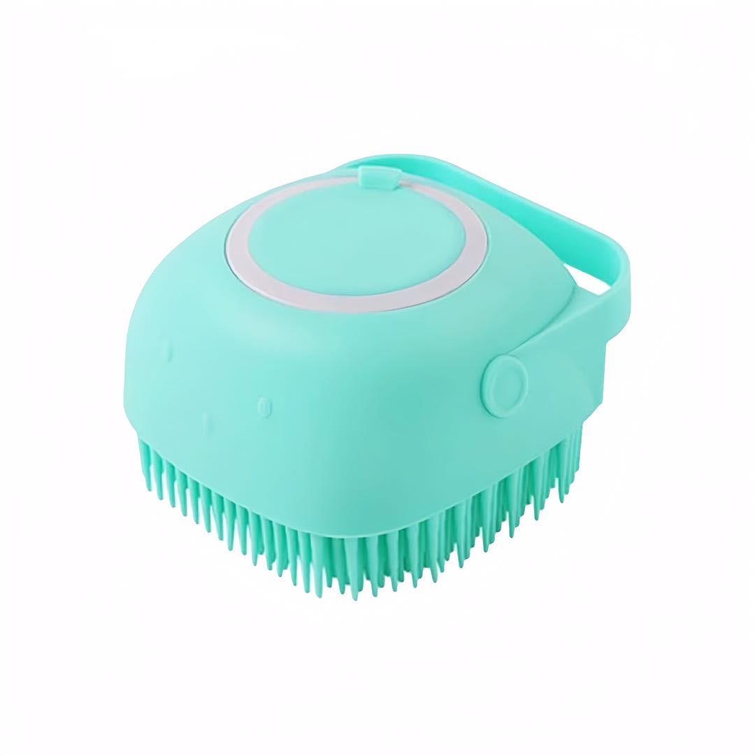 A green square shaped soft silicon pet bathing brush top and bottom petvibez