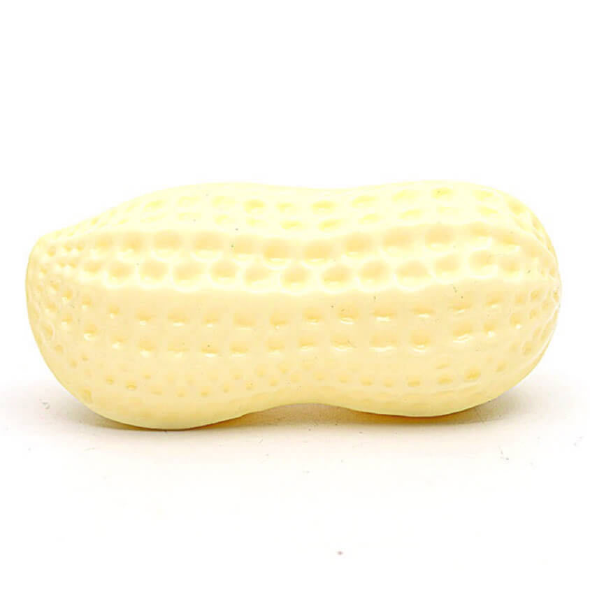 a yellow colour peanut shape dog squeaky toy