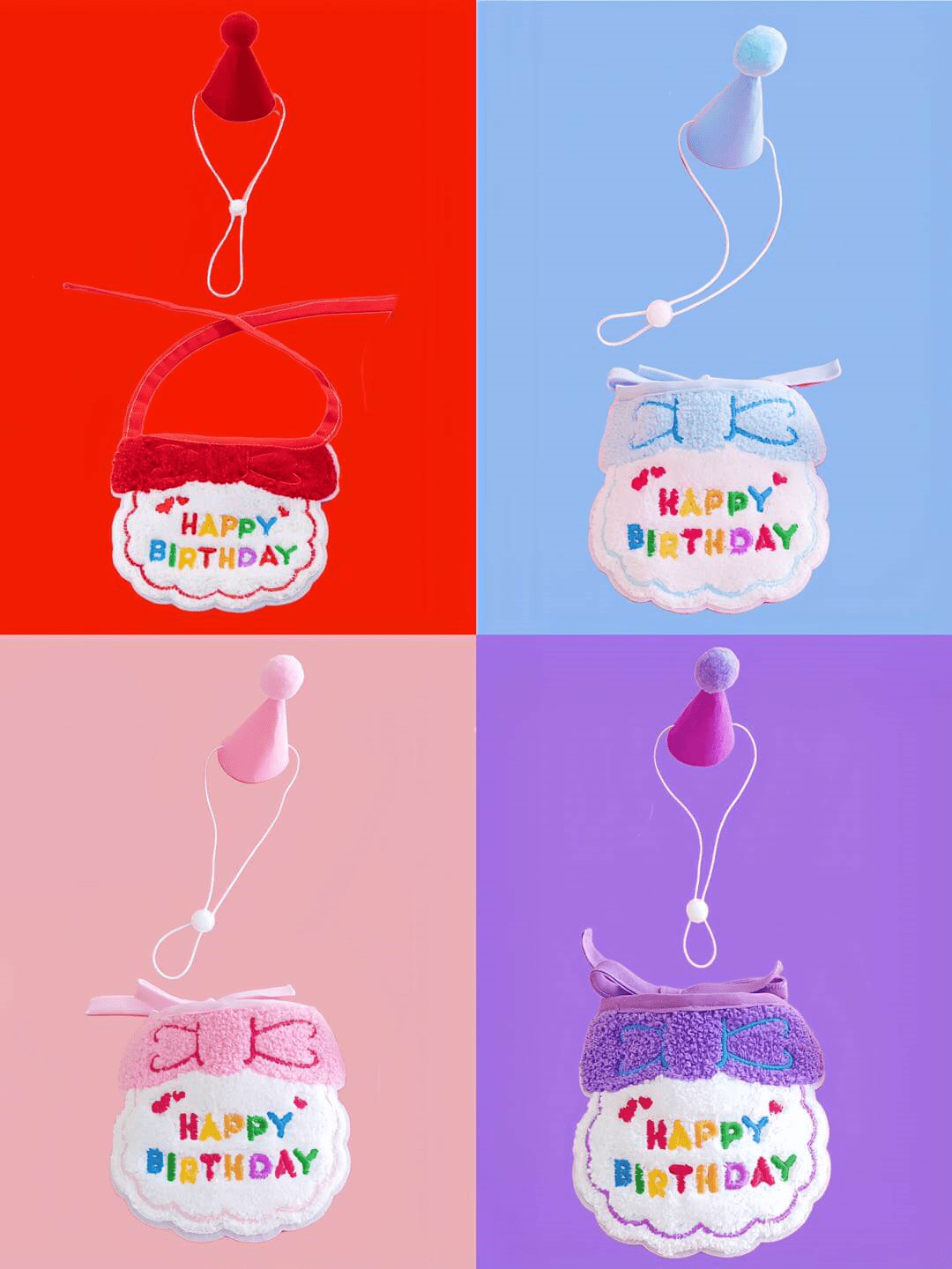 Birthday Party Pet Hat Bib Set Four Colours petvibez