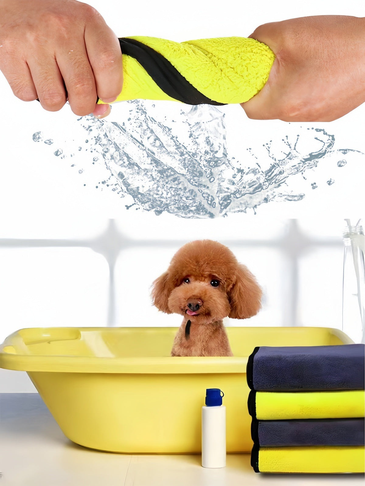 Pe absorbent bath towel for dog and cat, double sided usable, yellow and grey colour on each side, fast-drying microfibre material petvibez