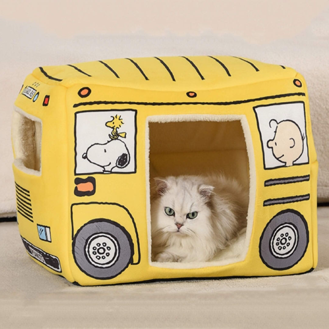 3d Cartoon Bus Cat House Bed Yellow Colour petvibez