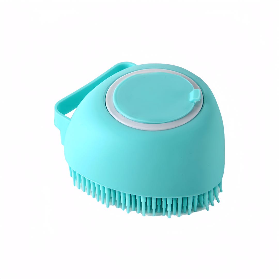 A green heart shaped soft silicon pet bathing brush top and bottom petvibez