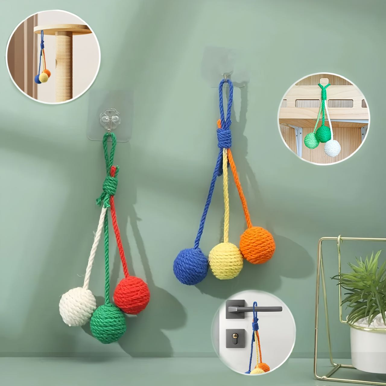 Colourful Sisal Rope Balls Cat Toy Set petvibez