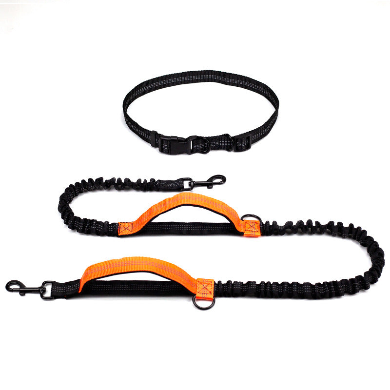 Hands free dog waist leash fluorescent orange petvibez