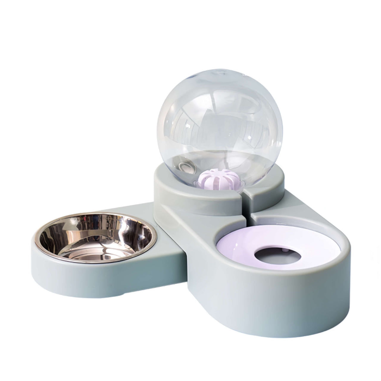 An Blue Colour Auto Refill Dual Pet Water Feeder With Steel Food Bowl