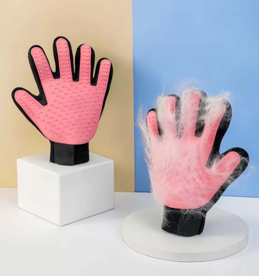 One Pair Of Pet Grooming Gloves Pink Colour PetVibez