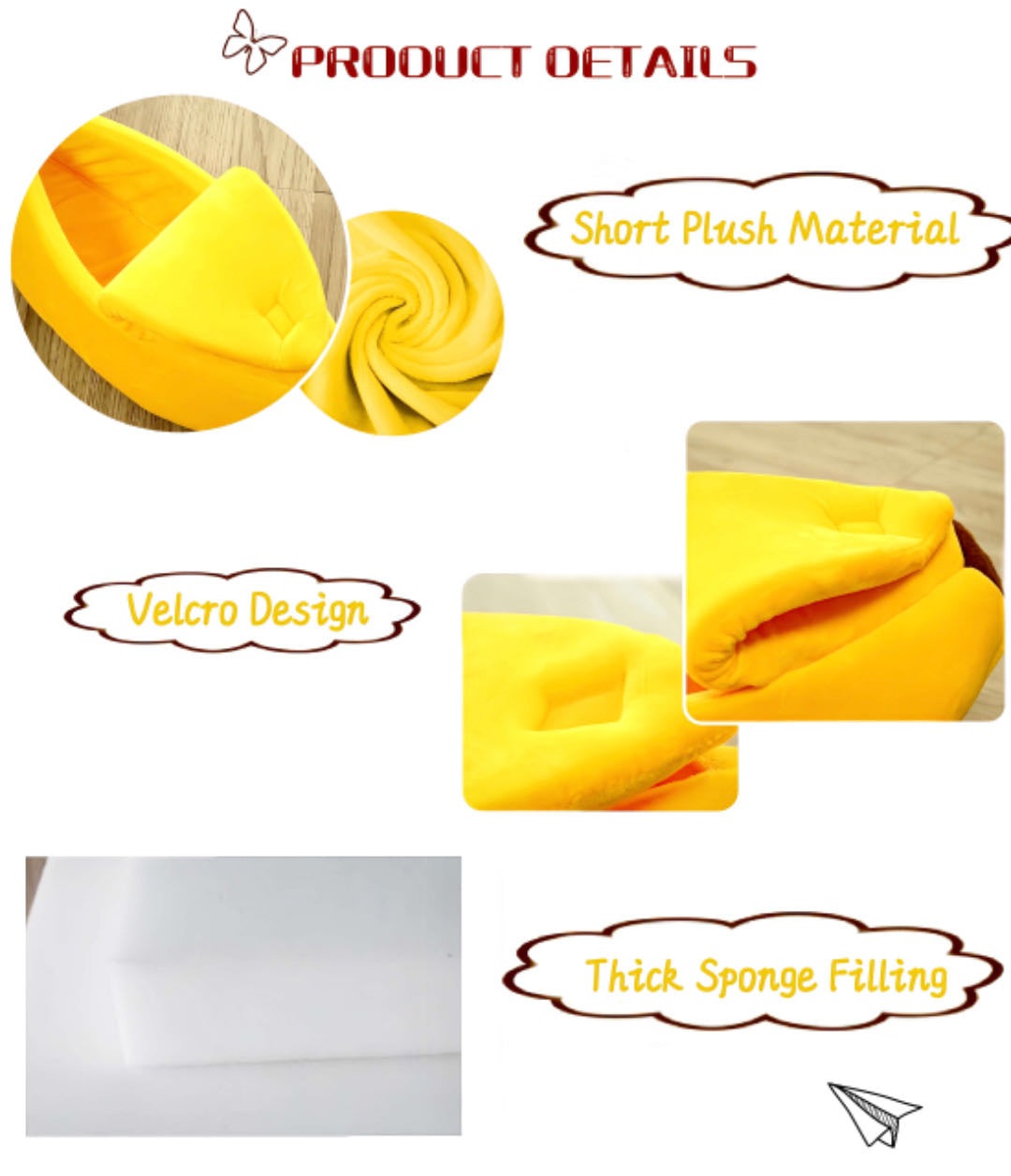 Banana Shape Cat Nest Pet Bed Yellow colour Product Details petvibez