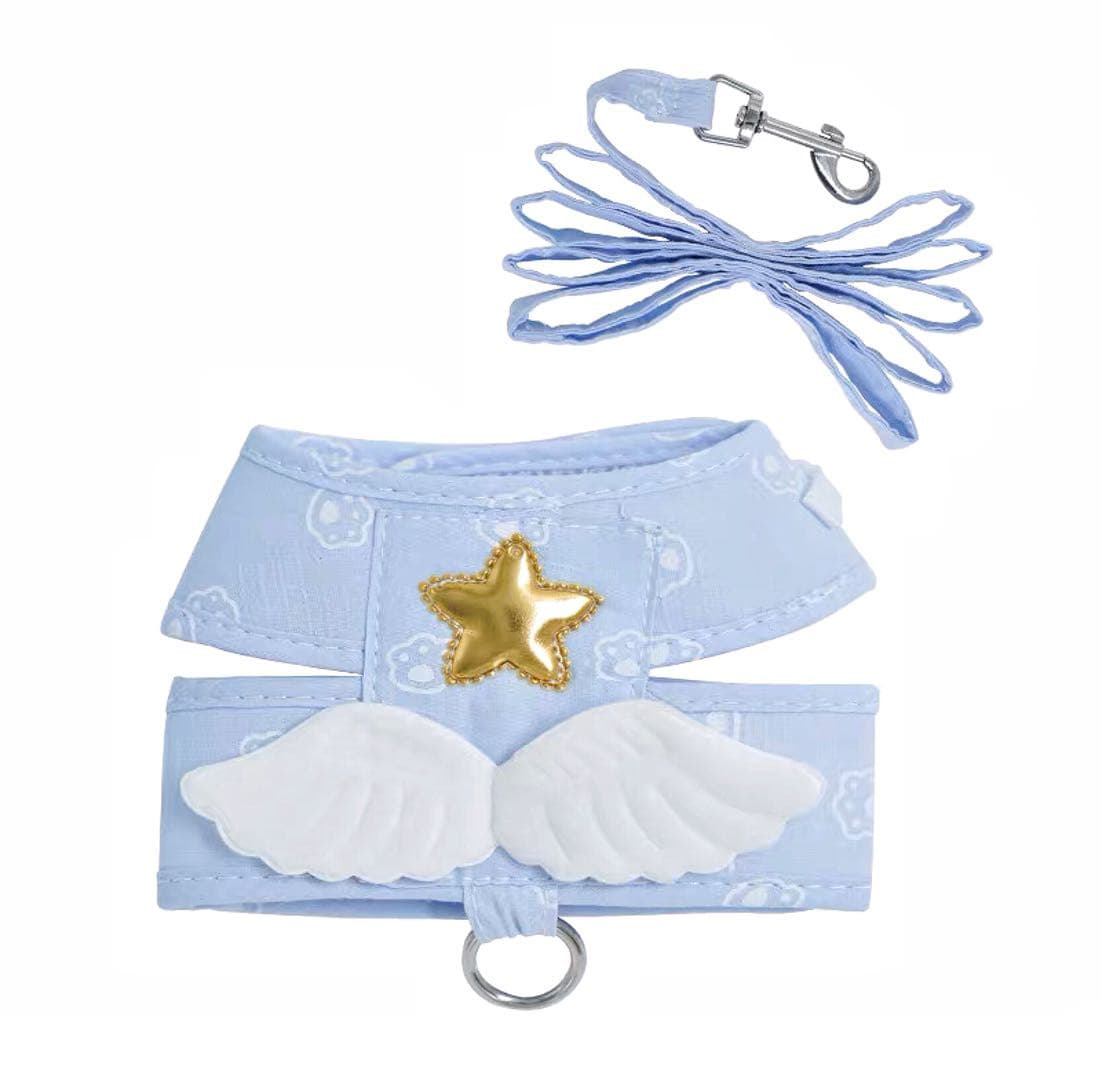 A Blue Colour Angel Wing Style Pet Harness And Leash