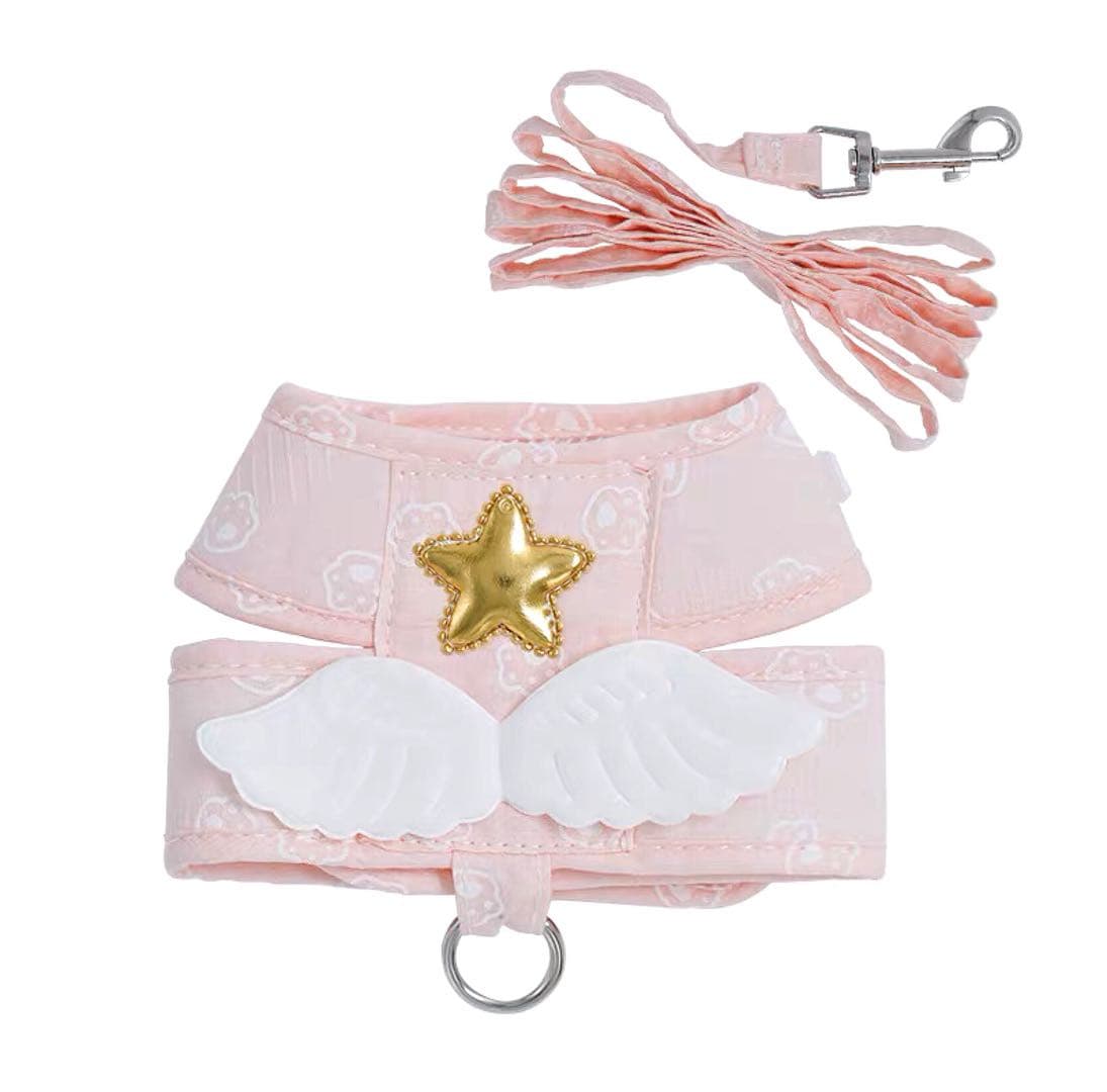 Angel Wing Pet Harness And Leash Pink Colour petvibez