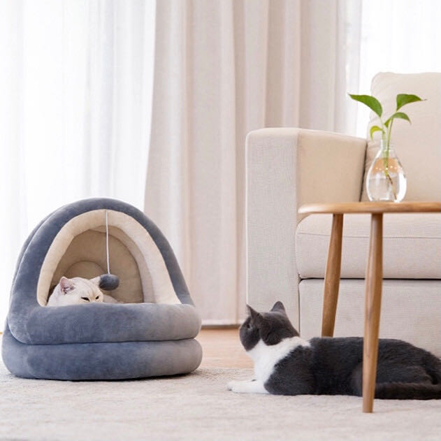 Cat House Pet Bed Gray Colour petvibez