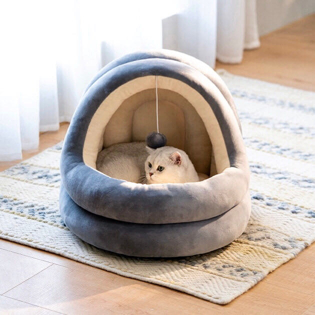 Cat House Pet Bed Gray Colour petvibez