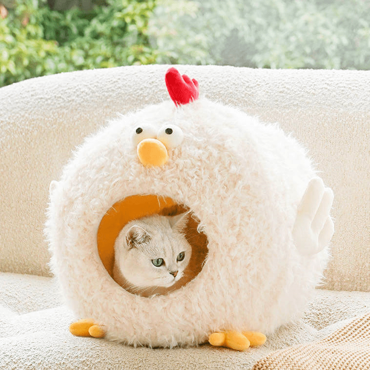 A Cat In A Chick Cluck Style Cat Cave Bed