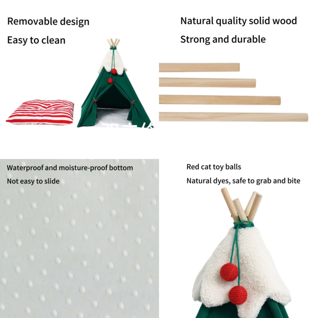 Christmas Cat TeePee Tent Dog Bed petvibez