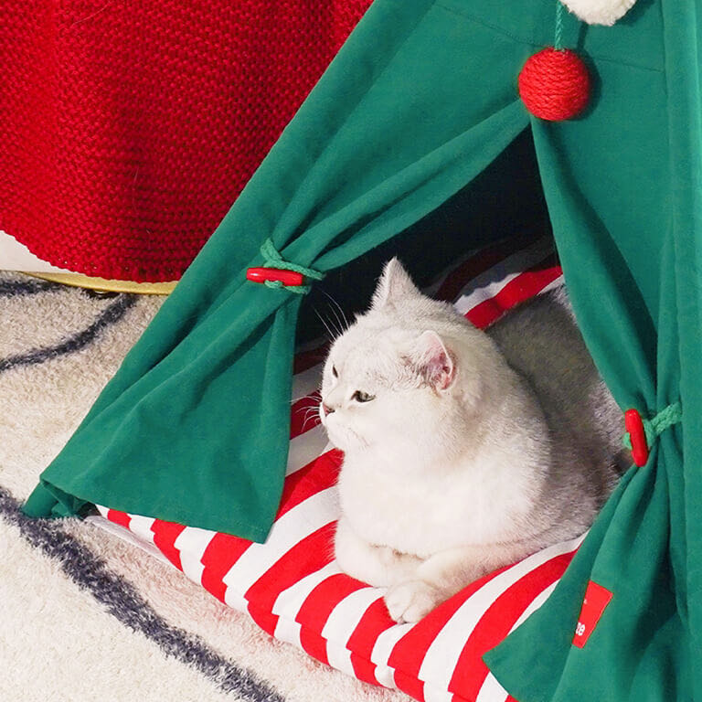 Christmas Cat TeePee Tent Dog Bed petvibez