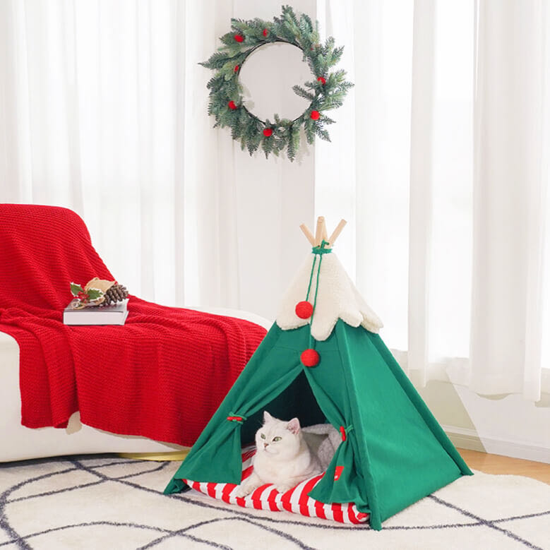 Christmas Cat TeePee Tent Dog Bed petvibez