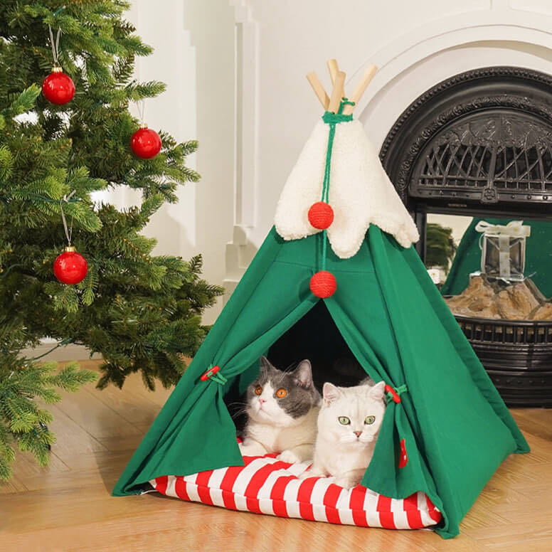 Christmas Cat TeePee Tent Dog Bed petvibez