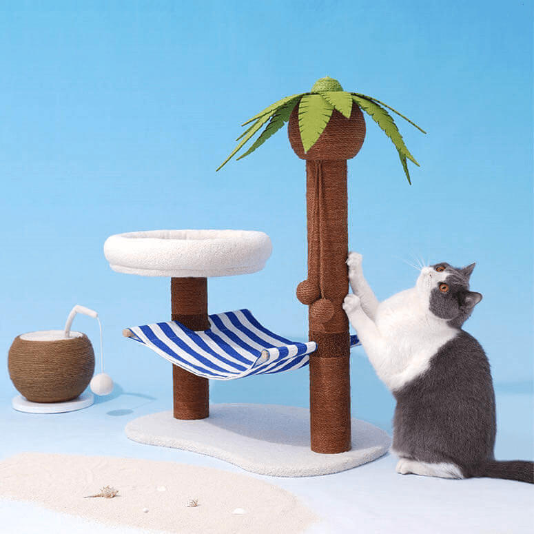 Coconut Style Cat Tree Scratching Post With Hammock petpawshop01