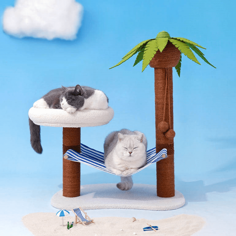 Coconut Style Cat Tree Scratching Post With Hammock petpawshop01