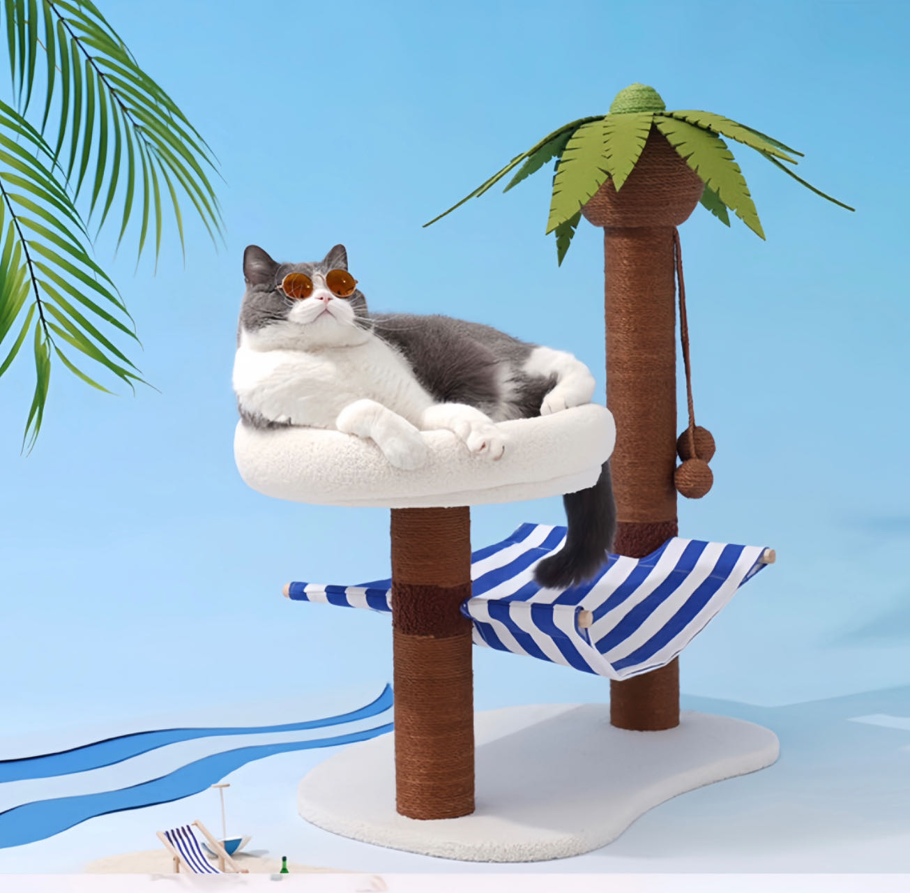 Coconut Style Cat Tree Scratching Post With Hammock petpawshop01