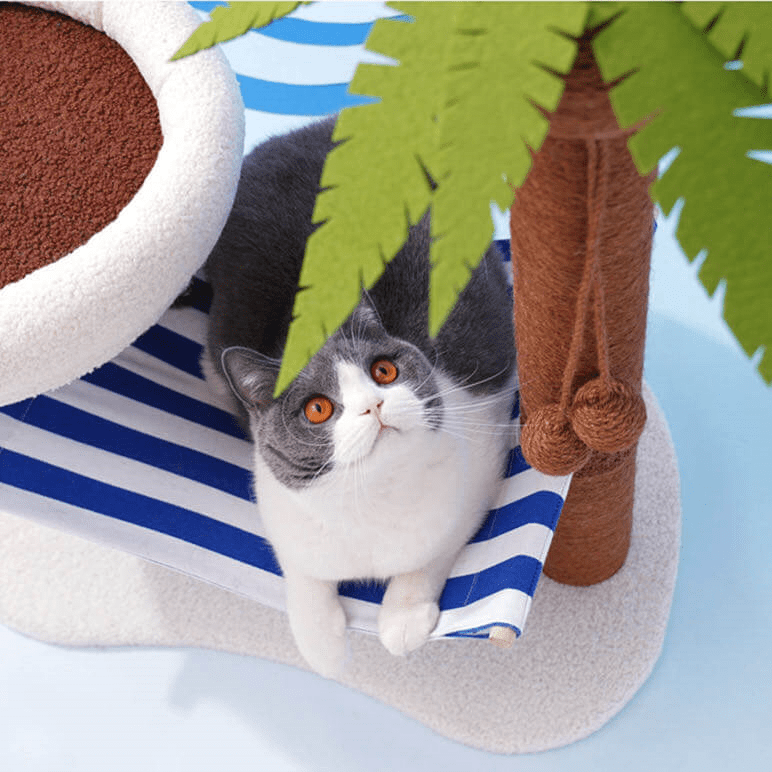 Coconut Style Cat Tree Scratching Post With Hammock petpawshop01