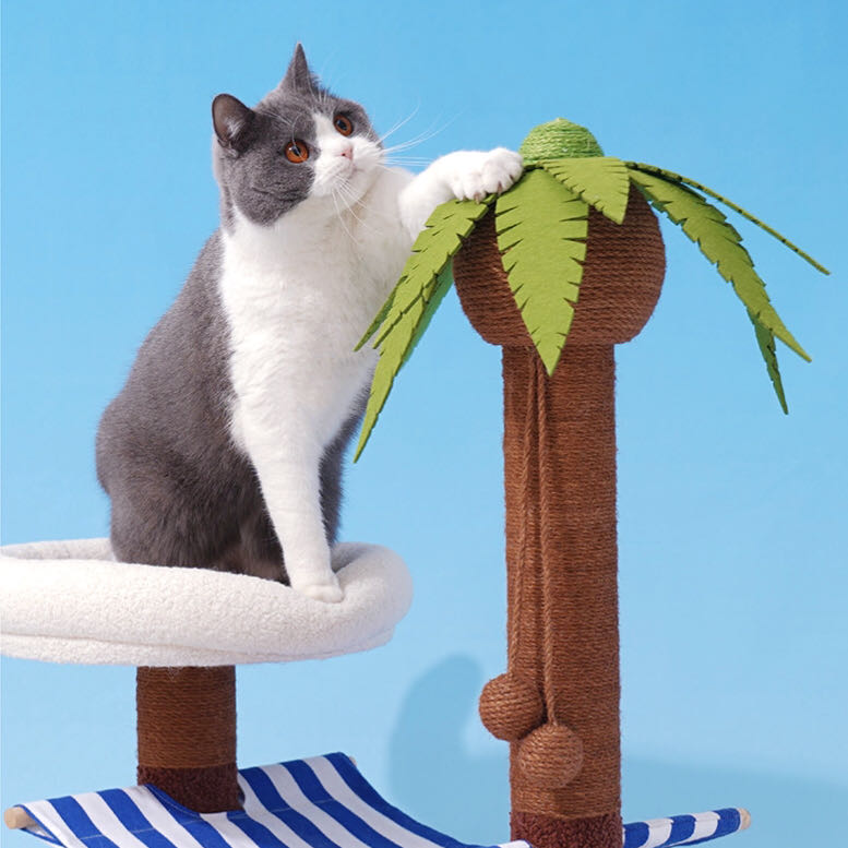 Coconut Style Cat Tree Scratching Post With Hammock petpawshop01