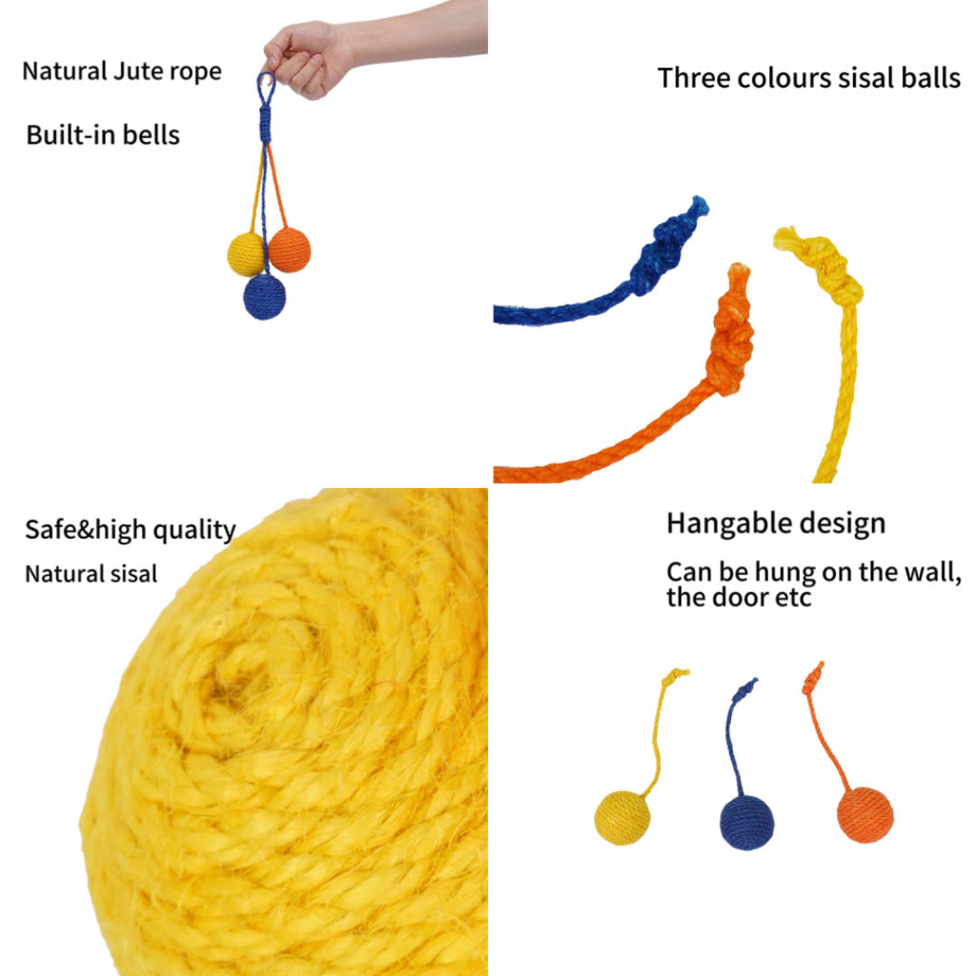 Colourful Sisal Rope Balls Cat Toy Set petvibez