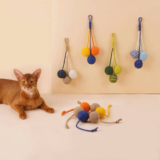 Colourful Sisal Rope Balls Set Cat Toy 