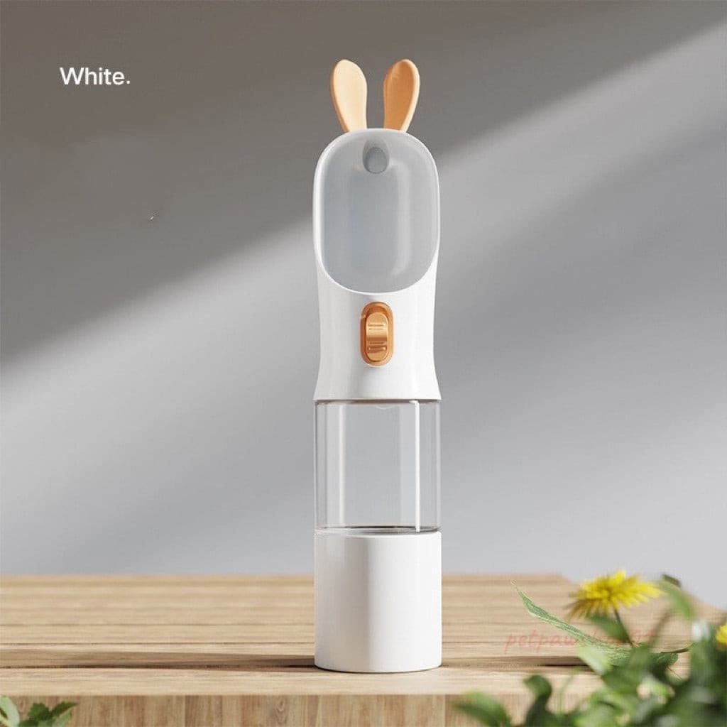 a white colour U-shaped spout dog water and food bottle