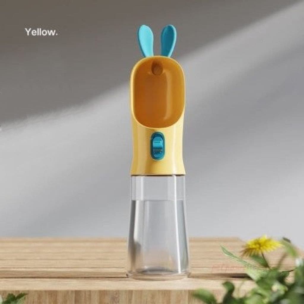 a yellow colour U-shaped spout pet travel bottle