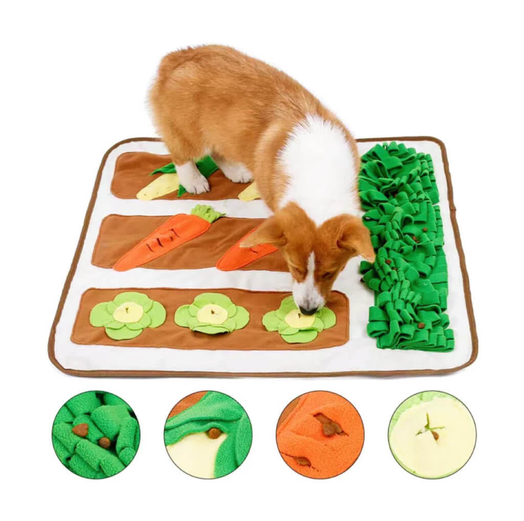 A Dog Sniffing On A Large Farm Garden Styled Dog Snuffle Mat 