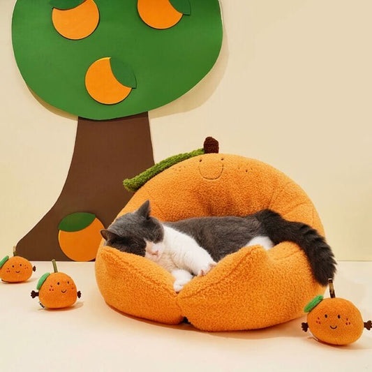 Orange Shaped Soft Cat Bed petvibez