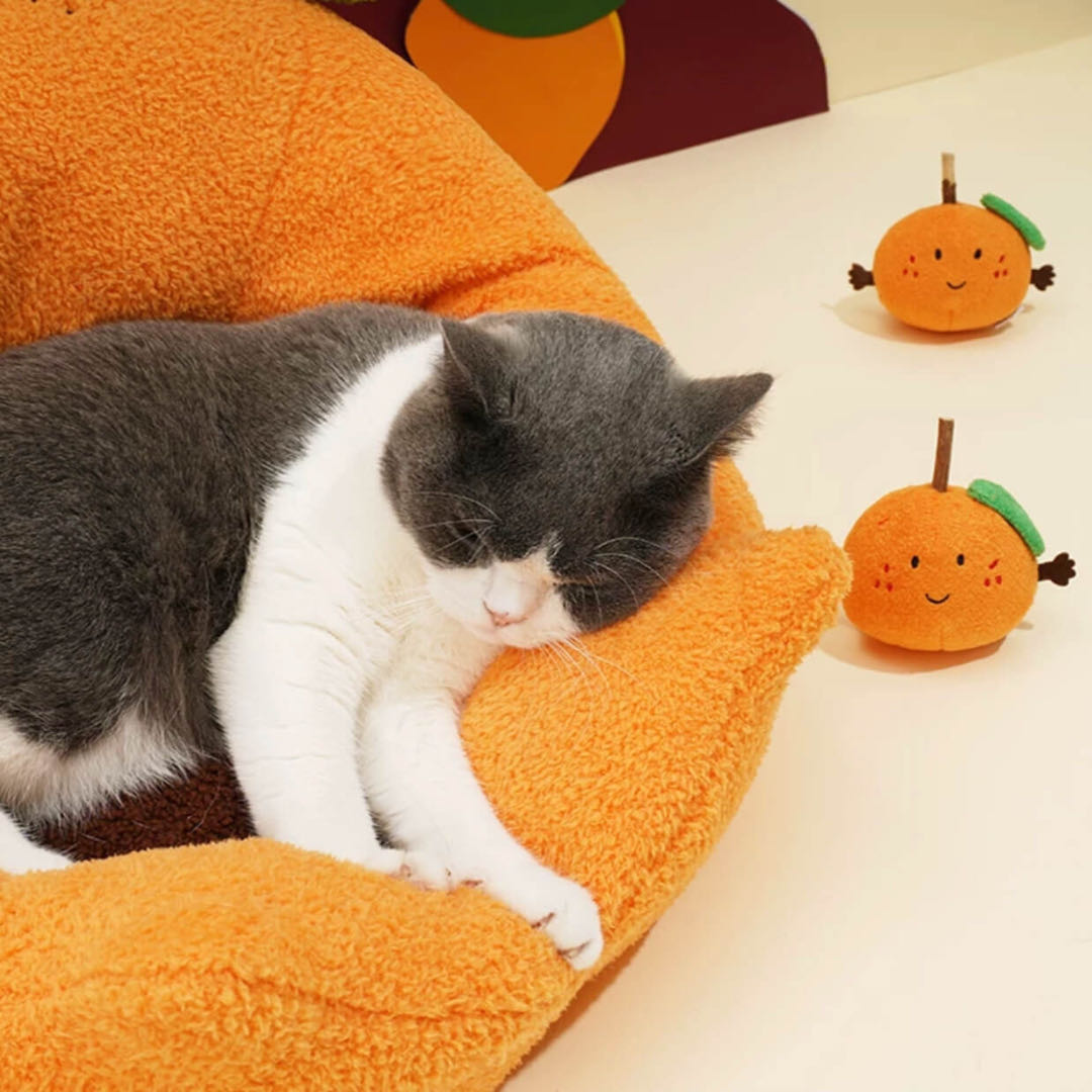 Orange Shaped Soft Cat Bed petvibez