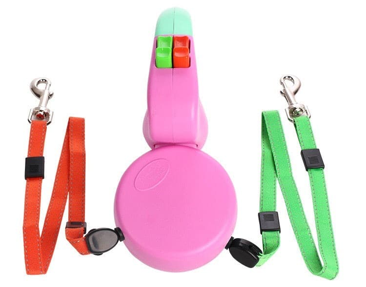 One Pink Colour Retractable Double Dog Lead