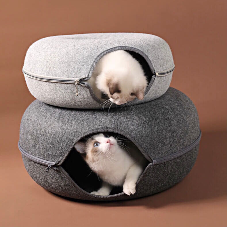 Tunnel Round Felt Donut Cat Cave Cat Bed Large petvibez