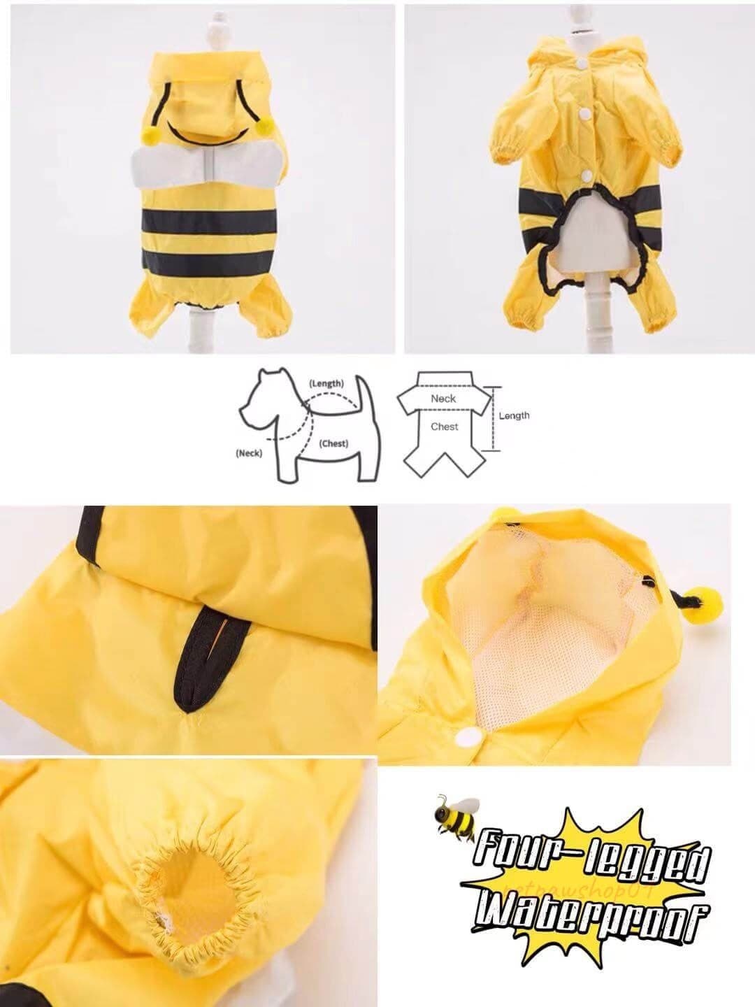 Waterproof Dog Raincoat Bee Style petpawshop01